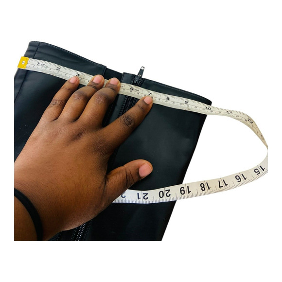 Womens Wide Calf Side Zip Pointed Toe Faux Leather Black Moto Boots US 8.5W - Picture 11 of 14